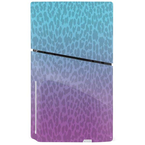 Cheetah Print Purple and Blue PS5 Slim Disk Console Skin