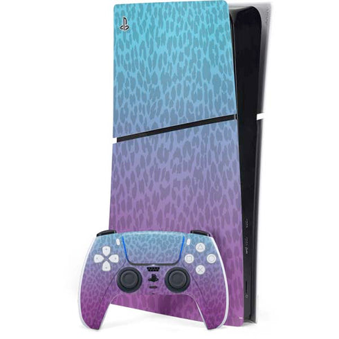 Cheetah Print Purple and Blue PS5 Slim Digital Edition Bundle Skin
