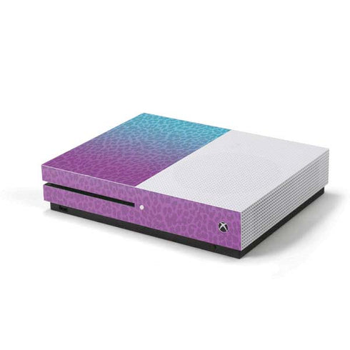 Cheetah Print Purple and Blue Xbox One S Console Skin