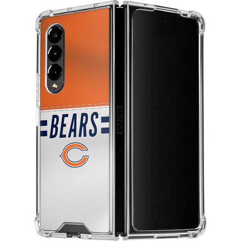NFL Chicago Bears White Striped Galaxy Z Fold4 5G Clear Case