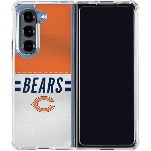 NFL Chicago Bears White Striped Galaxy Z Fold5 5G Clear Case