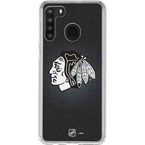 NHL Chicago Blackhawks Black Background Galaxy A21 Clear Case