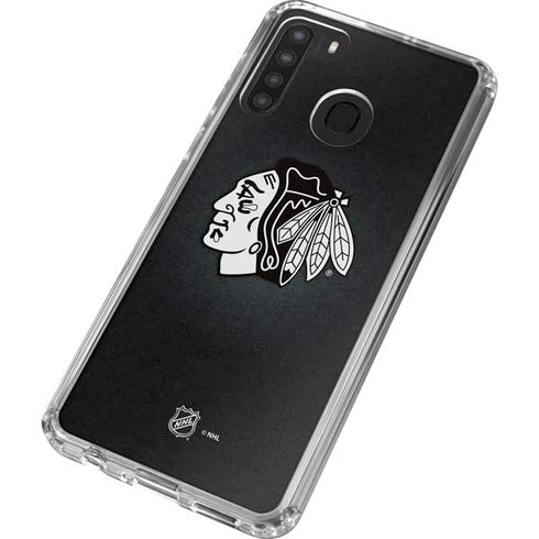 NHL Chicago Blackhawks Black Background Galaxy A21 Clear Case