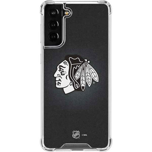 NHL Chicago Blackhawks Black Background Galaxy S21 FE Clear Case