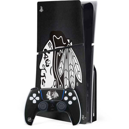 NHL Chicago Blackhawks Black Background PS5 Slim Disk Bundle Skin