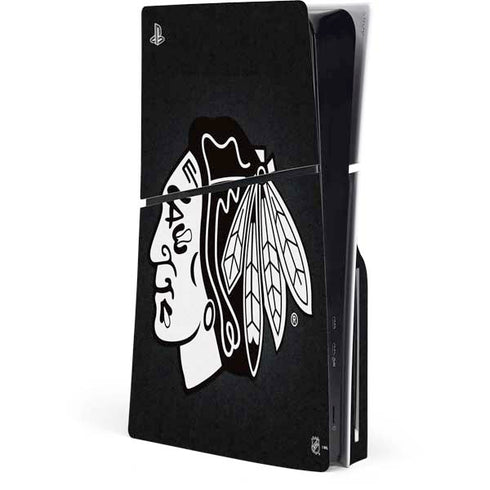 NHL Chicago Blackhawks Black Background PS5 Slim Disk Console Skin