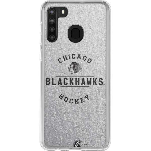 NHL Chicago Blackhawks Black Text Galaxy A21 Clear Case
