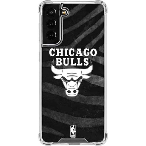 NBA Chicago Bulls Black Animal Print Galaxy S21 FE Clear Case
