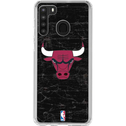 NBA Chicago Bulls Black Distressed Galaxy A21 Clear Case