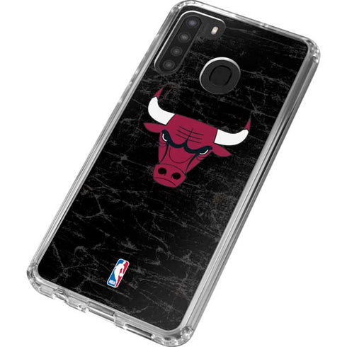 NBA Chicago Bulls Black Distressed Galaxy A21 Clear Case