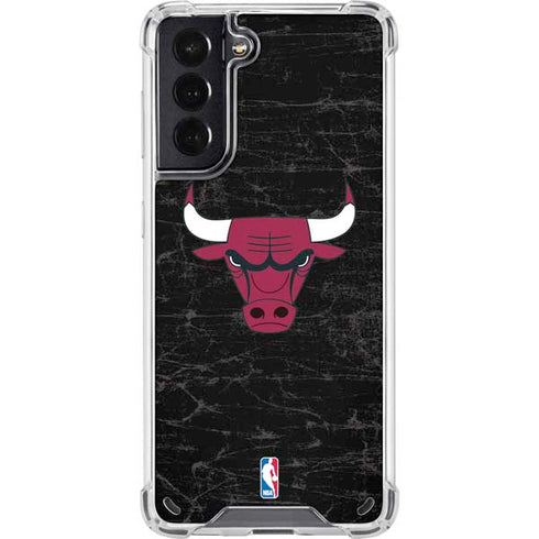NBA Chicago Bulls Black Distressed Galaxy S21 5G Clear Case