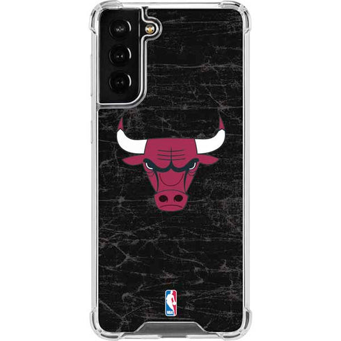NBA Chicago Bulls Black Distressed Galaxy S21 FE Clear Case