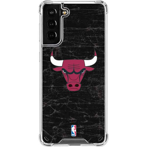 NBA Chicago Bulls Black Distressed Galaxy S21 Plus 5G Clear Case