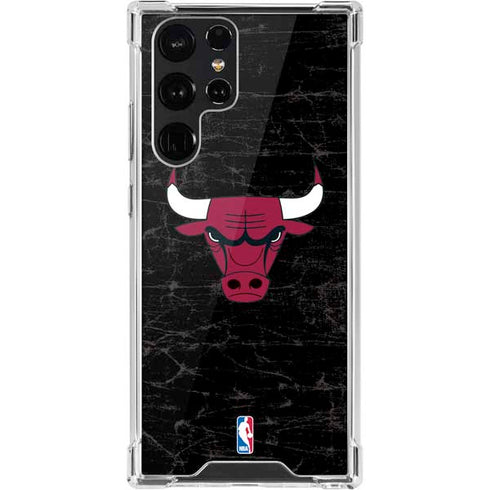 NBA Chicago Bulls Black Distressed Galaxy S22 Ultra Clear Case