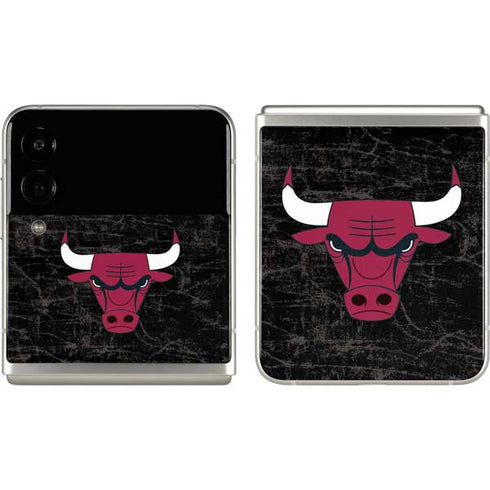NBA Chicago Bulls Black Distressed Galaxy Z Flip3 5G Skin