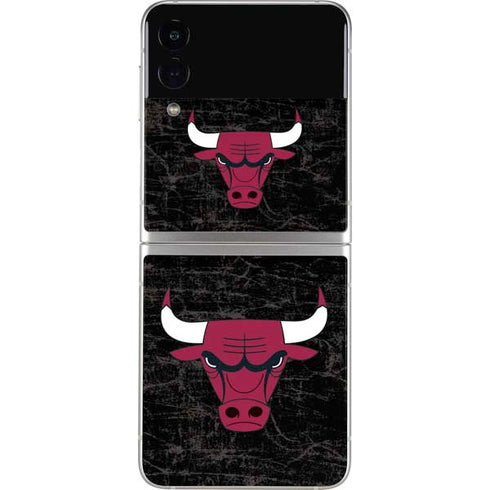 NBA Chicago Bulls Black Distressed Galaxy Z Flip3 5G Skin
