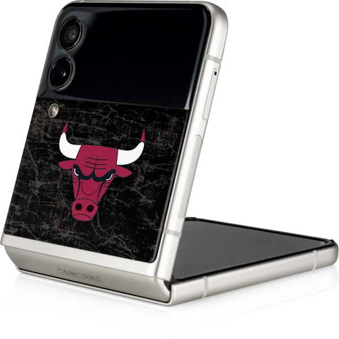 NBA Chicago Bulls Black Distressed Galaxy Z Flip3 5G Skin