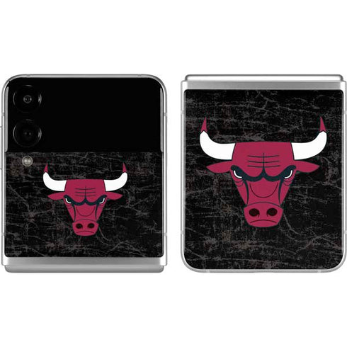 NBA Chicago Bulls Black Distressed Galaxy Z Flip4 5G Skin
