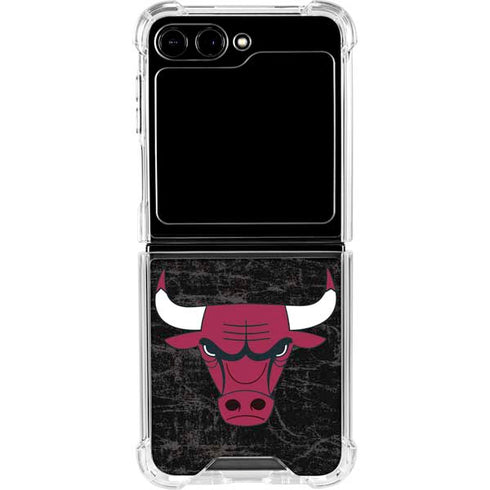 NBA Chicago Bulls Black Distressed Galaxy Z Flip5 5G Clear Case