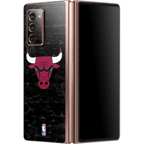 NBA Chicago Bulls Black Distressed Galaxy Z Fold2 5G Skin