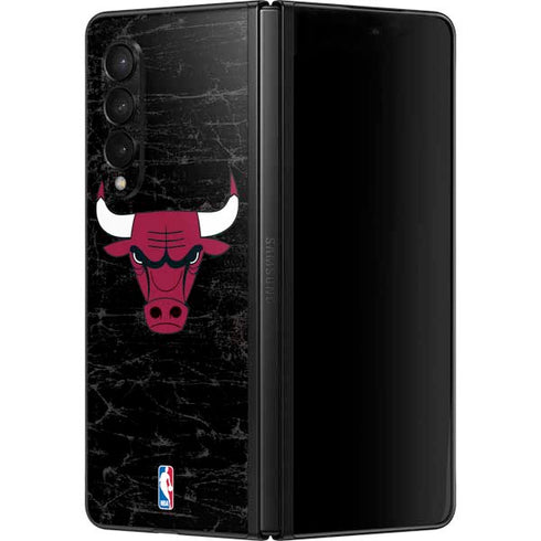 NBA Chicago Bulls Black Distressed Galaxy Z Fold3 5G Skin