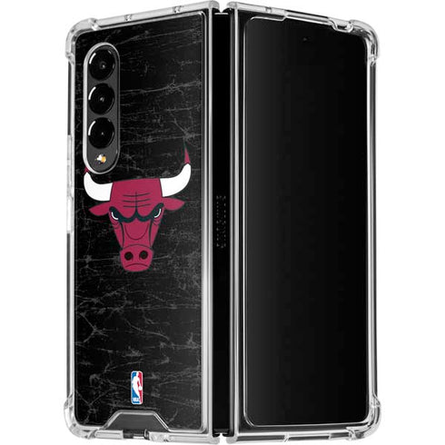 NBA Chicago Bulls Black Distressed Galaxy Z Fold4 5G Clear Case