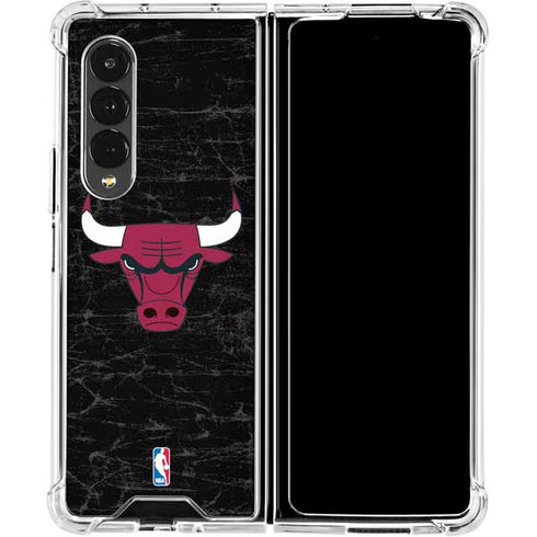 NBA Chicago Bulls Black Distressed Galaxy Z Fold4 5G Clear Case
