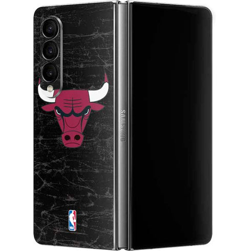 NBA Chicago Bulls Black Distressed Galaxy Z Fold4 5G Skin