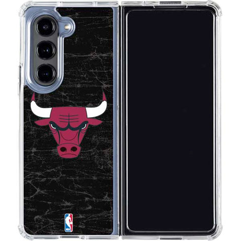 NBA Chicago Bulls Black Distressed Galaxy Z Fold5 5G Clear Case