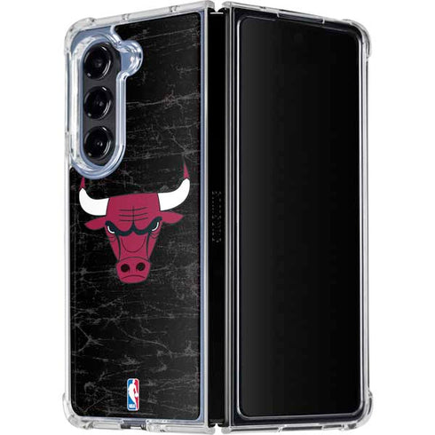 NBA Chicago Bulls Black Distressed Galaxy Z Fold5 5G Clear Case