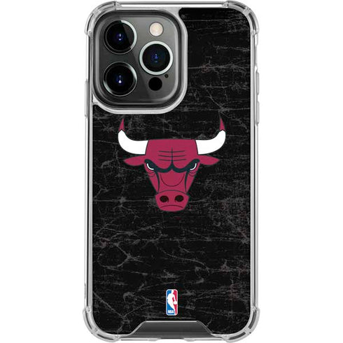 NBA Chicago Bulls Black Distressed iPhone 13 Pro Clear Case