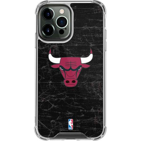 NBA Chicago Bulls Black Distressed iPhone 13 Pro Max Clear Case