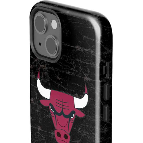 NBA Chicago Bulls Black Distressed iPhone 15 Plus Impact Case