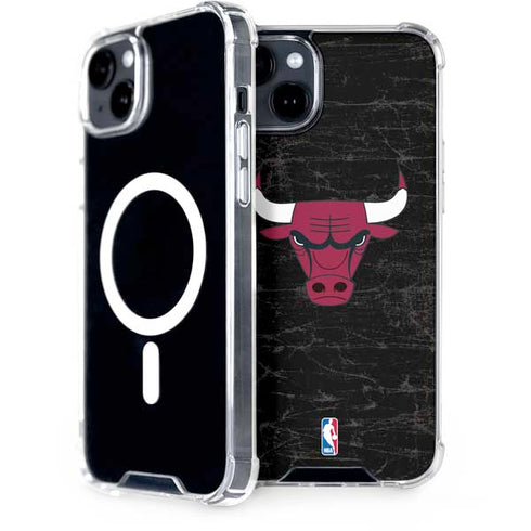 NBA Chicago Bulls Black Distressed iPhone 15 MagSafe Case