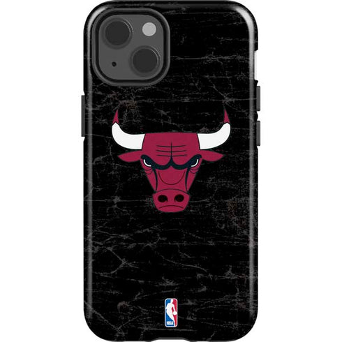 NBA Chicago Bulls Black Distressed iPhone 15 Impact Case
