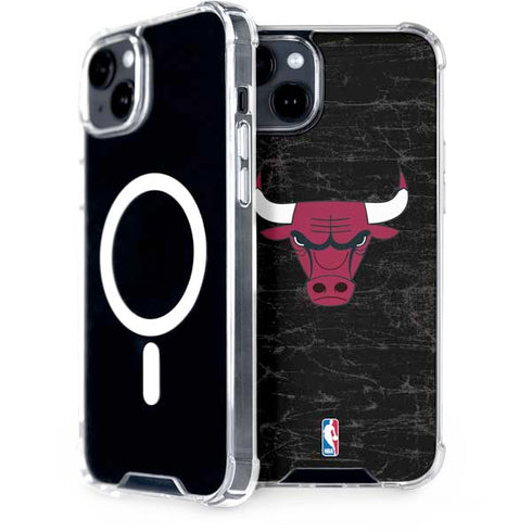 NBA Chicago Bulls Black Distressed iPhone 15 Plus MagSafe Case