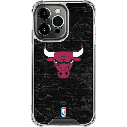 NBA Chicago Bulls Black Distressed iPhone 14 Pro Clear Case
