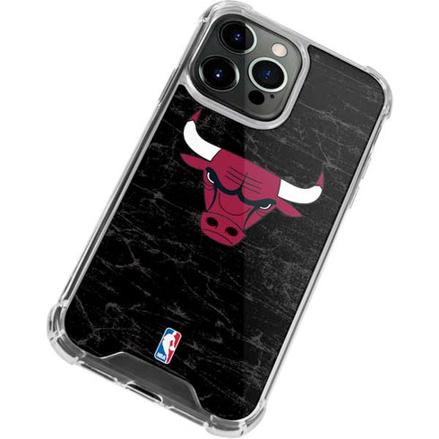 NBA Chicago Bulls Black Distressed iPhone 15 Pro Clear Case