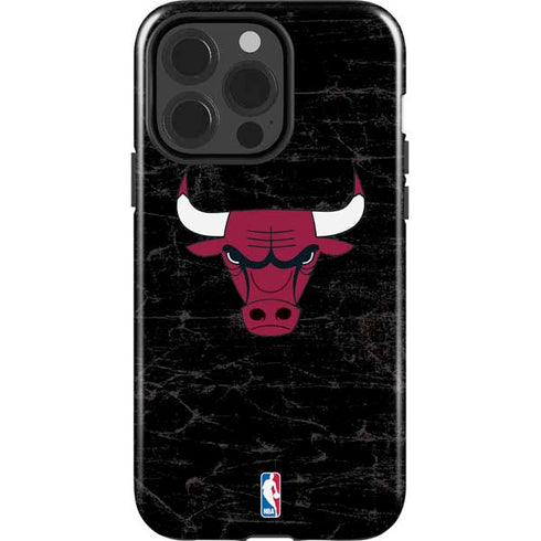 NBA Chicago Bulls Black Distressed iPhone 15 Pro Impact Case