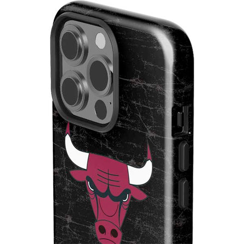 NBA Chicago Bulls Black Distressed iPhone 14 Pro Impact Case
