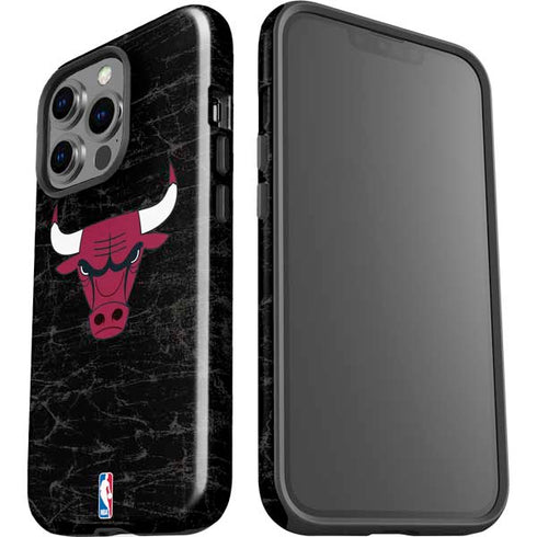 NBA Chicago Bulls Black Distressed iPhone 14 Pro Impact Case