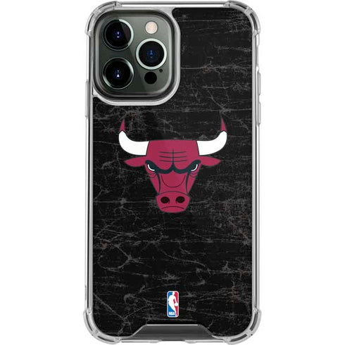 NBA Chicago Bulls Black Distressed iPhone 14 Pro Max Clear Case
