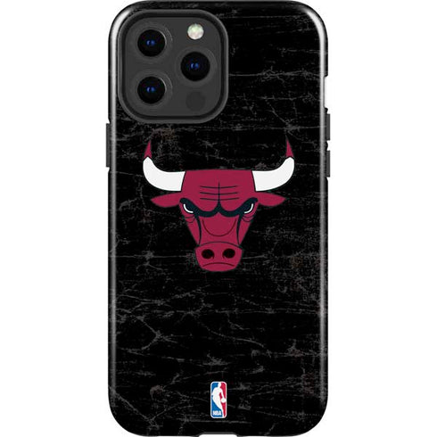 NBA Chicago Bulls Black Distressed iPhone 14 Pro Max Impact Case