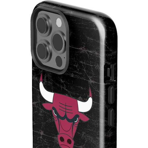 NBA Chicago Bulls Black Distressed iPhone 15 Pro Max Impact Case