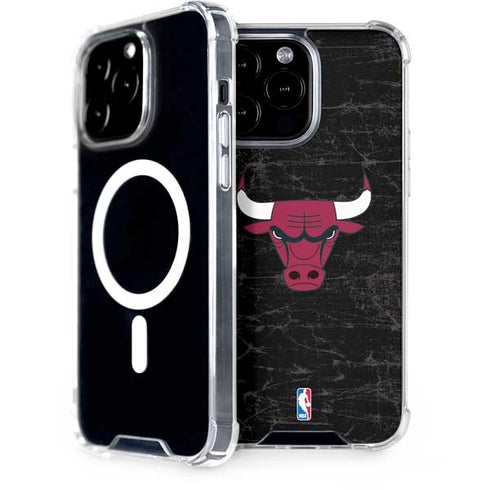 NBA Chicago Bulls Black Distressed iPhone 15 Pro Max MagSafe Case