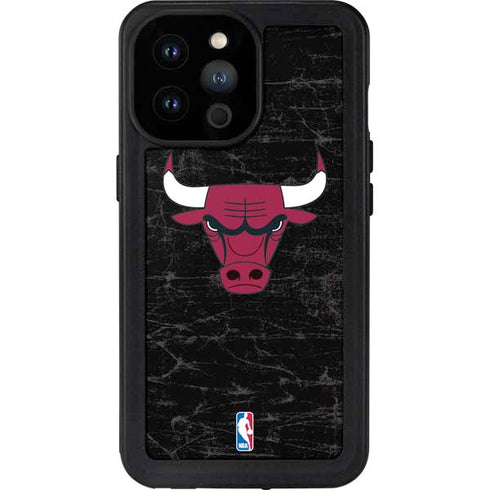 NBA Chicago Bulls Black Distressed iPhone 14 Pro Max Waterproof Case