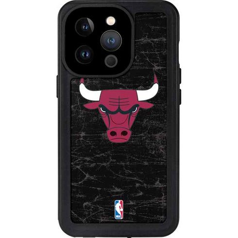 NBA Chicago Bulls Black Distressed iPhone 14 Pro Waterproof Case