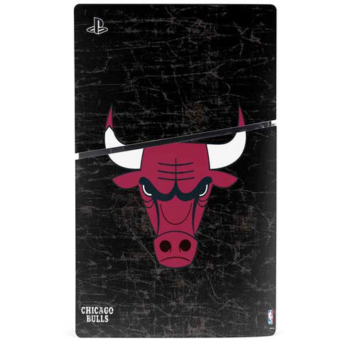 NBA Chicago Bulls Black Distressed PS5 Slim Disk Console Skin