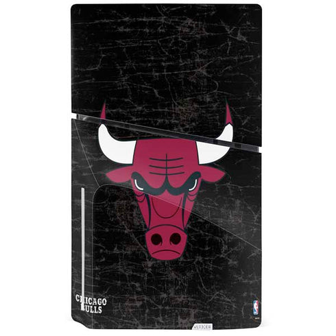 NBA Chicago Bulls Black Distressed PS5 Slim Disk Console Skin
