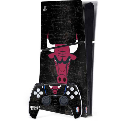 NBA Chicago Bulls Black Distressed PS5 Slim Digital Edition Console Skin
